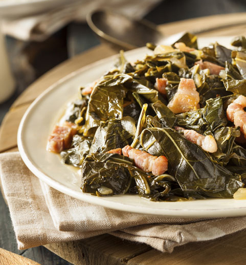 Stout Braised and Bacon Studded Collard Greens